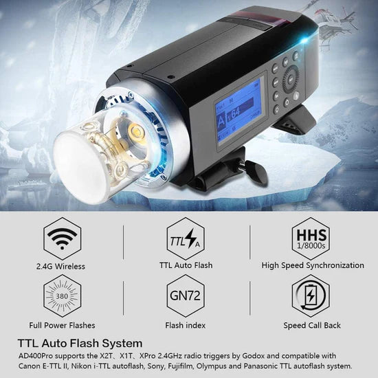 Godox AD400Pro Flash Portatile TTL 400Ws per Esterni – Flash da studio con batteria al litio e HSS