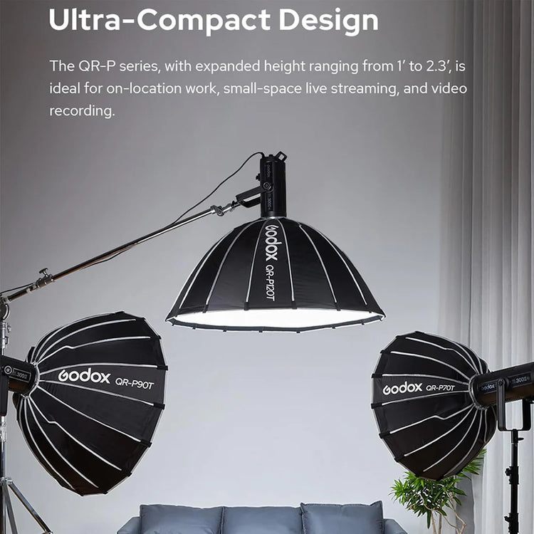 Godox QR-P70T Softbox Parabolico Rapido 70 cm con Attacco Bowens – Luce morbida e uniforme