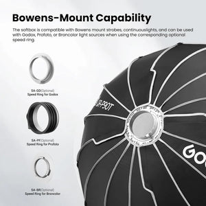 Godox QR-P90T Softbox Parabolico 90 cm con Griglia a Nido d’Ape e Attacco Bowens – Luce morbida e controllata