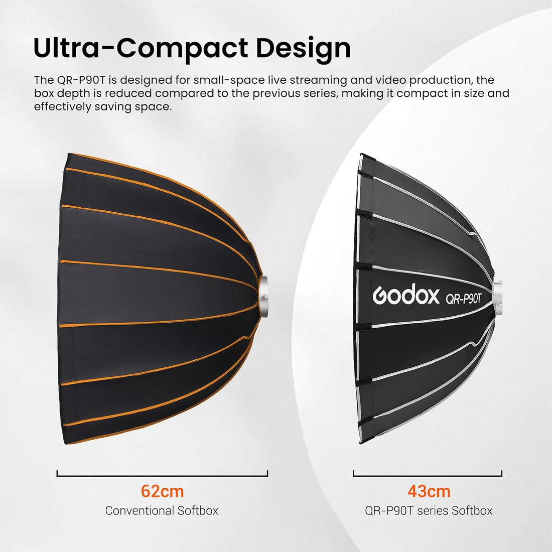 Godox QR-P90T Softbox Parabolico 90 cm con Griglia a Nido d’Ape e Attacco Bowens – Luce morbida e controllata