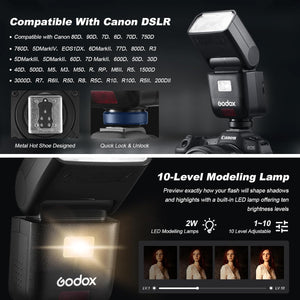 Godox V480 Flash a Slitta TTL HSS al Litio per Canon, Sony, Nikon, Fujifilm e Panasonic – GN60 professionale