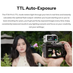 Godox iT30Pro flash tascabile TTL con touchscreen 2.8", radio 2.4GHz, compatibile C/N/S/F/O