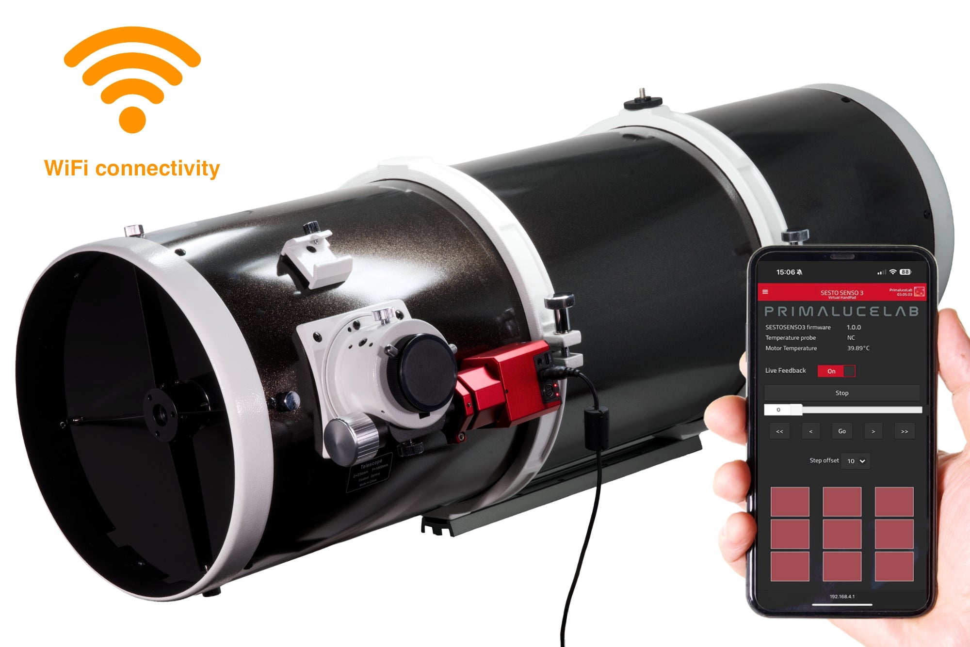 Motore di messa a fuoco robotico PrimaLuceLab SESTO SENSO 3 per focheggiatori esterni Crayford e a cremagliera, con connessione USB-C e Wi-Fi