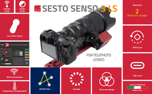 Motore di messa a fuoco robotico PrimaLuceLab SESTO SENSO 3 LS per obiettivi fotografici Canon, Nikon e altri, con connessione USB-C e Wi-Fi