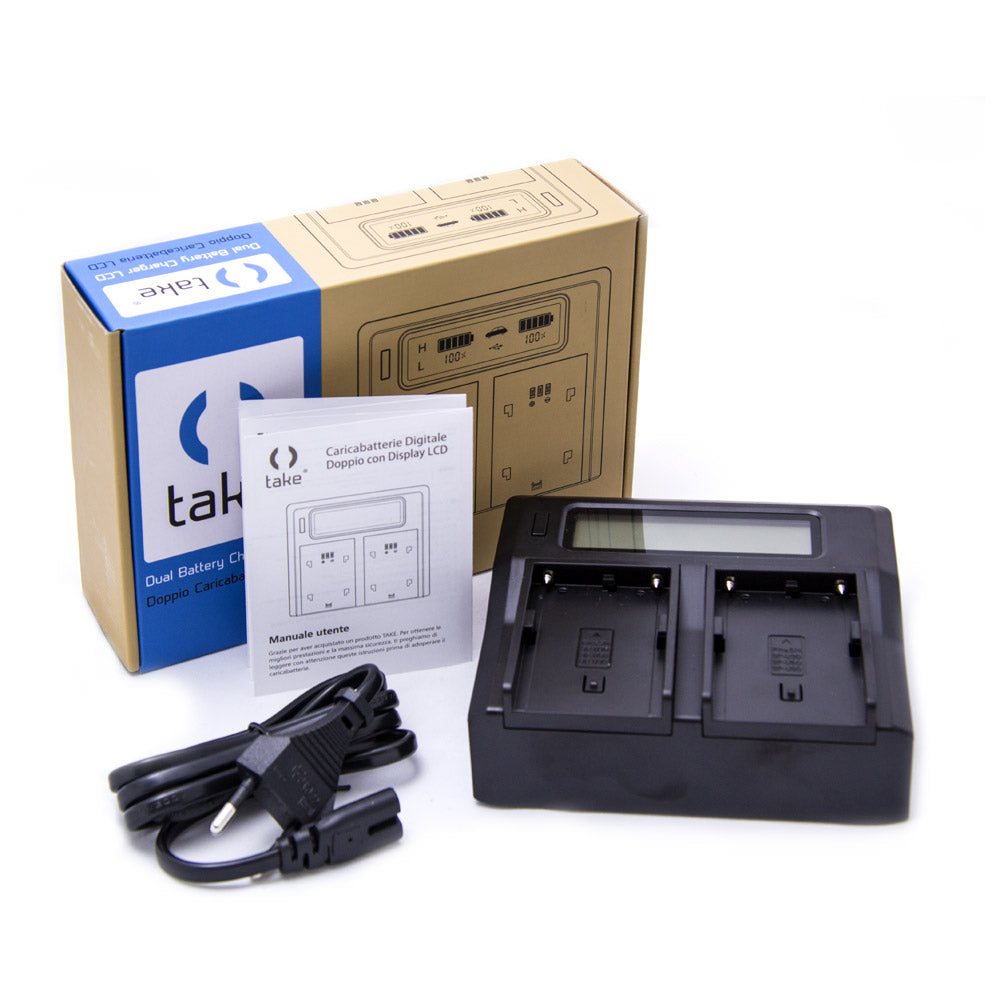 Take TK-DCLCD Compatibile con FM50 Alimentatore Caricabatterie Doppio con LCD per Batterie Sony F-Series ed FM-Series