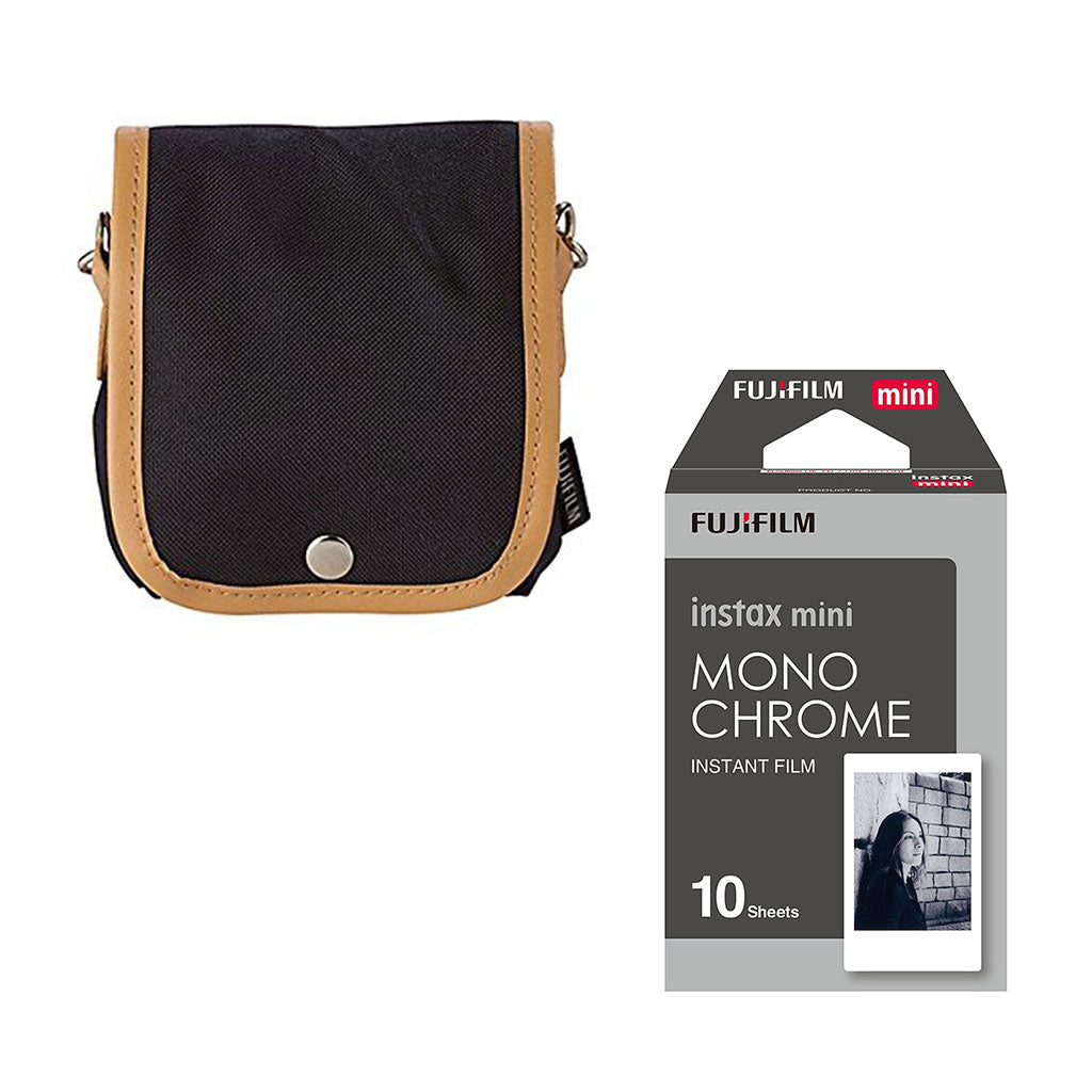 Fujifilm Custodia Borsa con Cinturino per Instax Mini 8 Nero + 10x Pellicole Monochrome Bianco/Nero