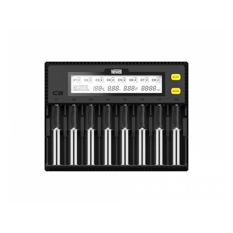 Newell Smart C8 Caricabatterie 8 Posti per Pile Stilo, Ministilo (Ni-MH e Ni-Cd) e Litio (Li-Ion) AA, AAA, AAAA, C, 18650, 2650