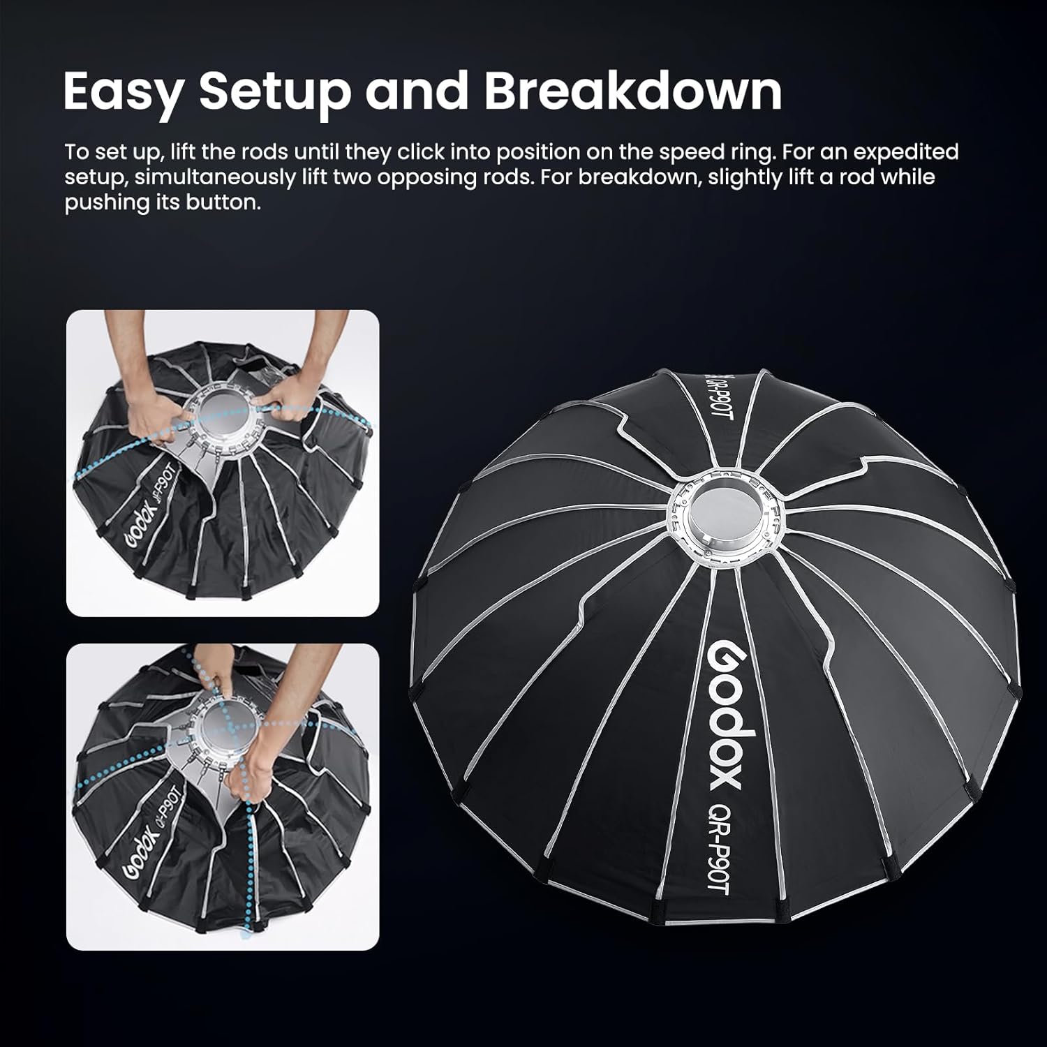 Godox QR P90T softbox parabolico A sgancio rapido con griglia A nido dape supporto bowen