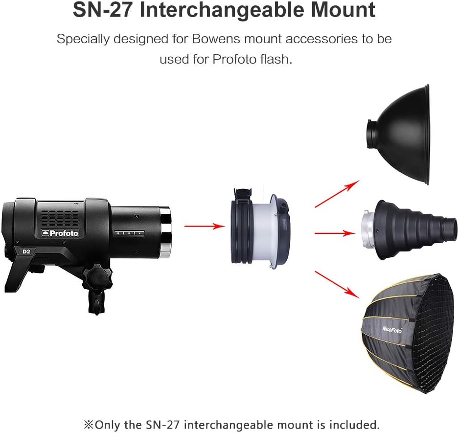 NiceFoto SN-27 SN27 adattatore per softbox attacco bowens su flash Profoto B10 A1 ecc