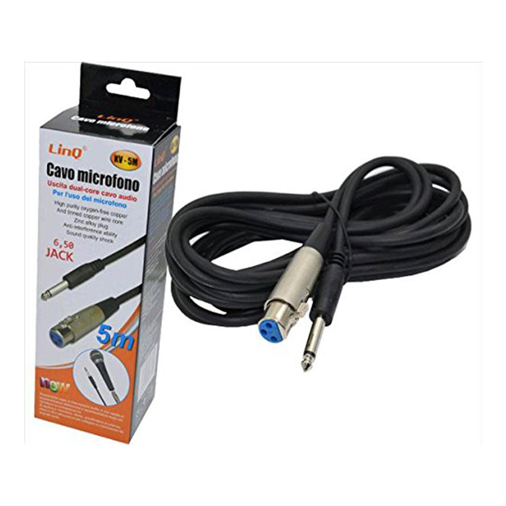Linq Cavo di Prolunga XLR-Jack 6,5mm Femmina-Maschio 5mt Metri