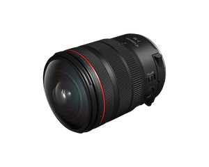 Canon RF 7-14mm F2.8-3.5 L Fisheye STM senza paraluce: si vede quanto sporge la lente anteriore, il motivo per cui non si possono montare filtri davanti