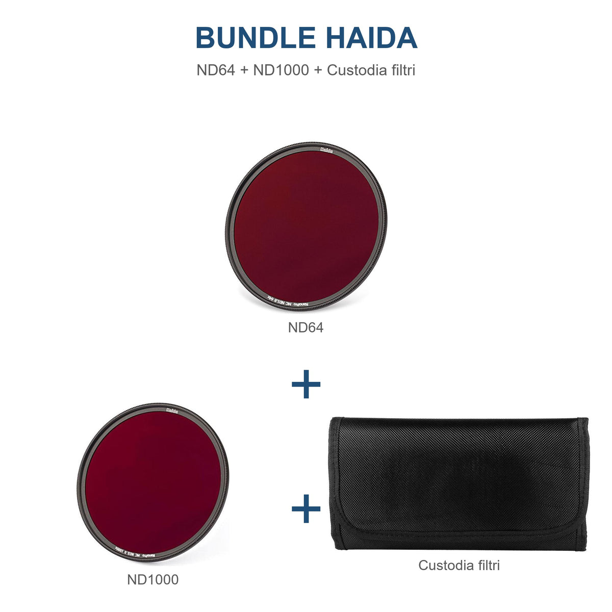 Bundle Haida Filtri ND 77 mm per Lunghe Esposizioni (ND64 + ND1000) + Custodia