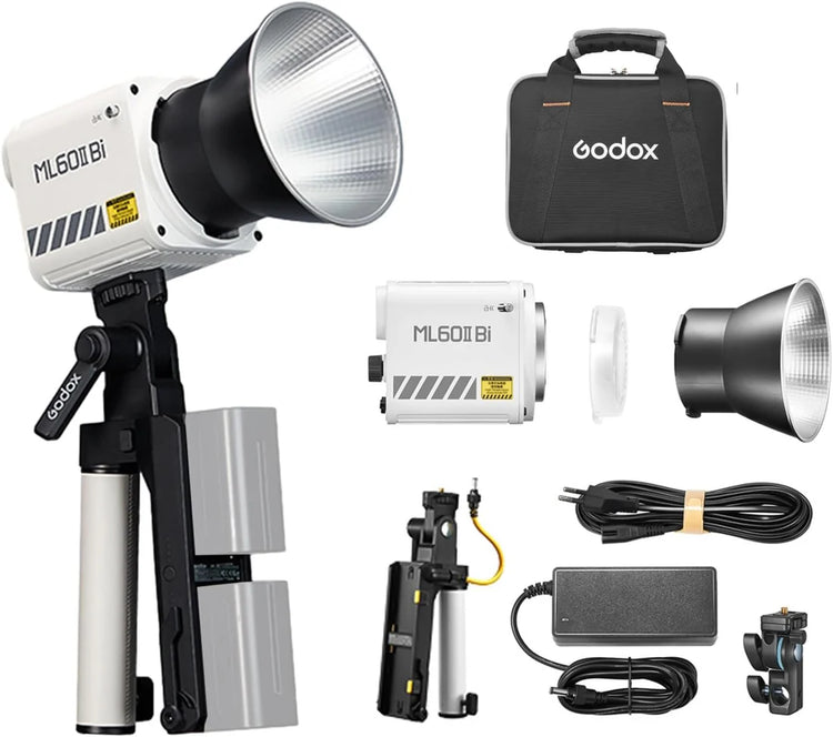 Godox ML60II Bi Illuminatore a LED Bi-Color 2800–6500K Kit 1 con AK-B01 – Luce continua portatile professionale