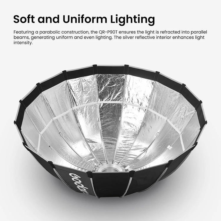 Godox QR-P90T Softbox Parabolico 90 cm con Griglia a Nido d’Ape e Attacco Bowens – Luce morbida e controllata