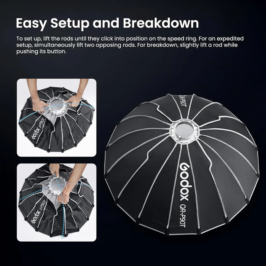 Godox QR-P90T Softbox Parabolico 90 cm con Griglia a Nido d’Ape e Attacco Bowens – Luce morbida e controllata