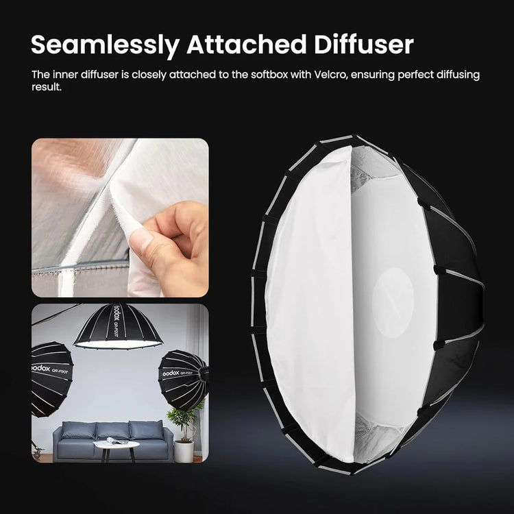 Godox QR-P90T Softbox Parabolico 90 cm con Griglia a Nido d’Ape e Attacco Bowens – Luce morbida e controllata