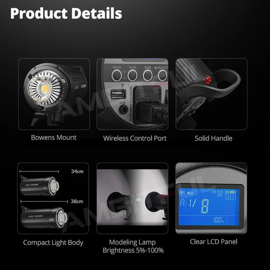 Godox SK300II-V LED flash da studio 300W con luce pilota e sistema wireless