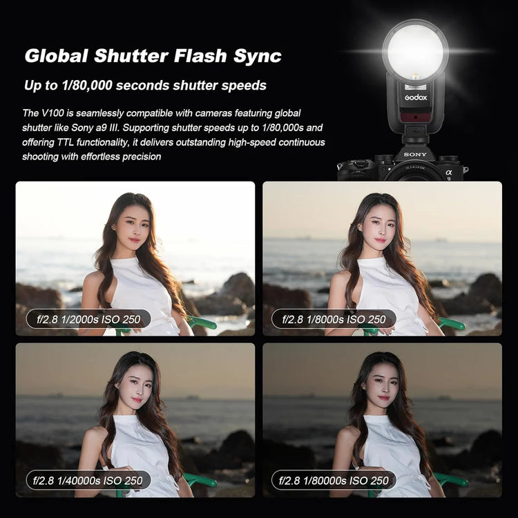 Godox V100 flash TTL HSS con batteria al litio per Canon Nikon Sony Fujifilm Olympus Panasonic