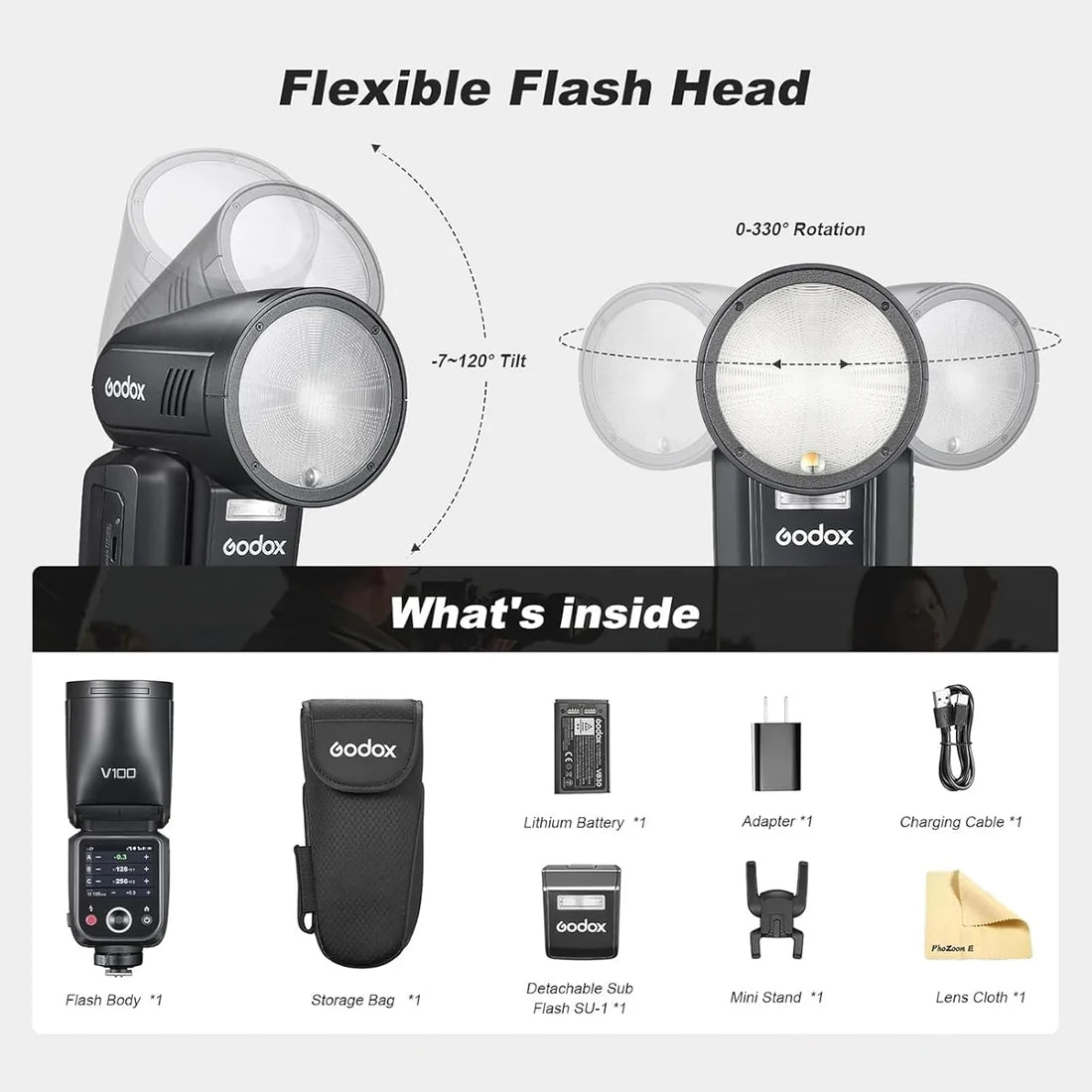 Godox V100 flash TTL HSS con batteria al litio per Canon Nikon Sony Fujifilm Olympus Panasonic