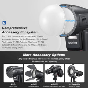 Godox V100 flash TTL HSS con batteria al litio per Canon Nikon Sony Fujifilm Olympus Panasonic