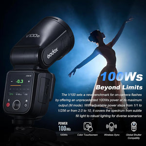 Godox V100 flash TTL HSS con batteria al litio per Canon Nikon Sony Fujifilm Olympus Panasonic
