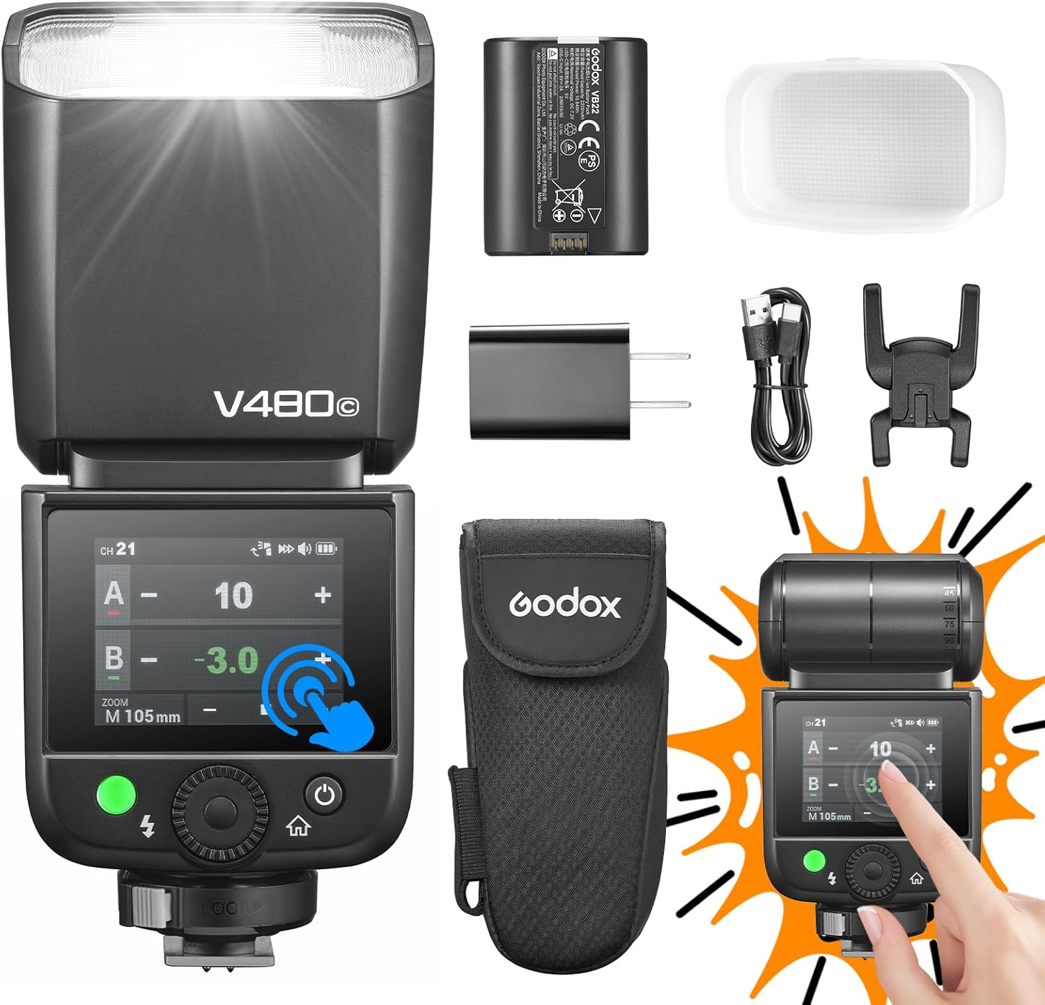 Godox V480 Flash a Slitta TTL HSS al Litio per Canon, Sony, Nikon, Fujifilm e Panasonic – GN60 professionale