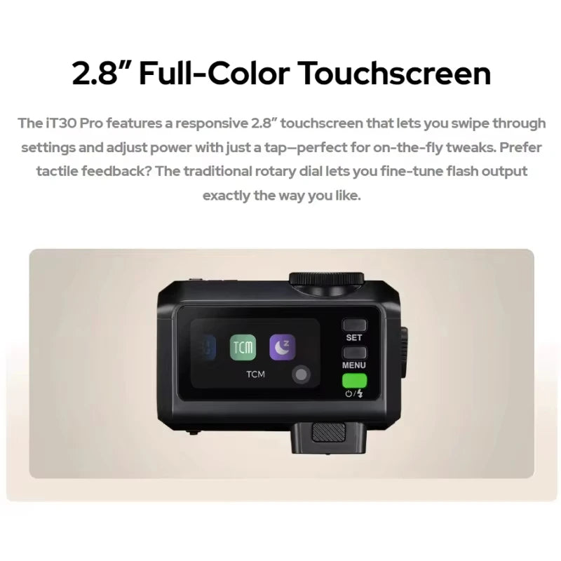 Godox iT30Pro flash tascabile TTL con touchscreen 2.8", radio 2.4GHz, compatibile C/N/S/F/O
