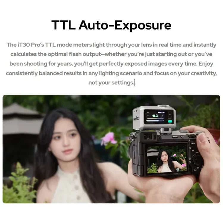 Godox iT30Pro flash tascabile TTL con touchscreen 2.8", radio 2.4GHz, compatibile C/N/S/F/O