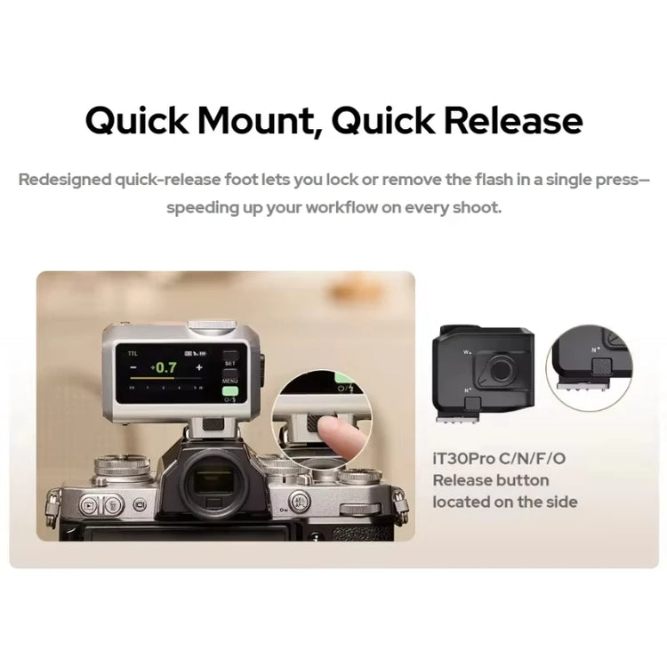 Godox iT30Pro flash tascabile TTL con touchscreen 2.8", radio 2.4GHz, compatibile C/N/S/F/O