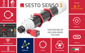 Motore di messa a fuoco robotico PrimaLuceLab SESTO SENSO 3 per focheggiatori esterni Crayford e a cremagliera, con connessione USB-C e Wi-Fi
