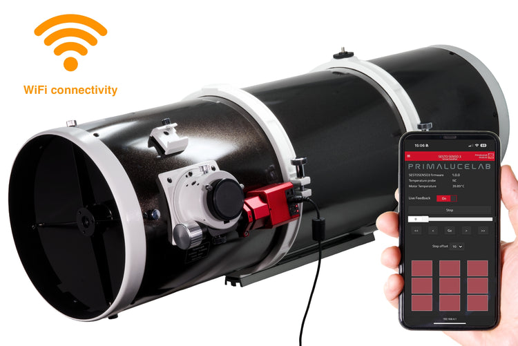 Motore di messa a fuoco robotico PrimaLuceLab SESTO SENSO 3 per focheggiatori esterni Crayford e a cremagliera, con connessione USB-C e Wi-Fi