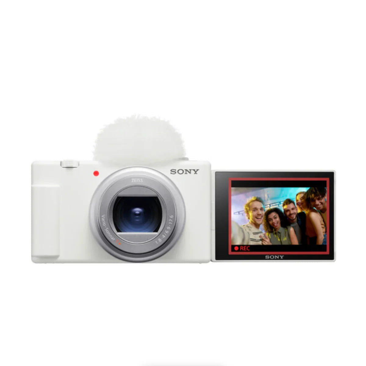 Sony ZV-1 II bianca di tre quarti con lo schermo orientabile ruotato in avanti per il vlog