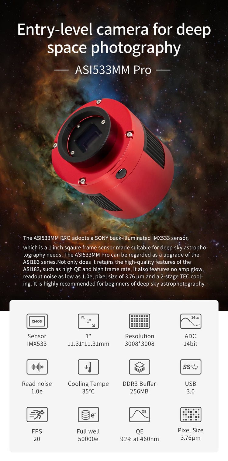 ZWO ASI533MM Pro fotocamera astronomica monocromatica