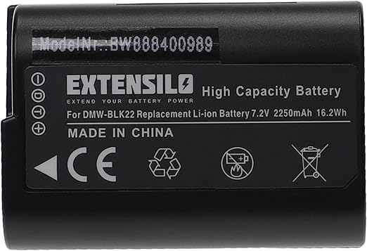 EXTENSILO batteria compatibile con Panasonic Lumix DC-S5, DC-S5K, G9, GH5, GH5S fotocamera digitale DSLR (2250mAh, 7,2V, Li-Ion)