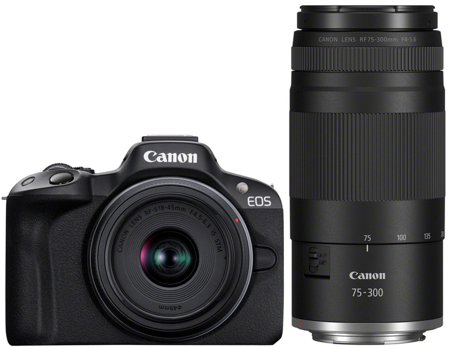Canon EOS R50 black + 18-45mm IS STM + RF 75-300mm f/4.0-5.6 | Teleobiettivo Zoom per Canon RF