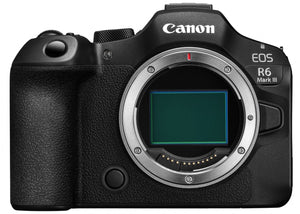 Canon EOS R6 Mark III corpo, vista frontale con sensore full frame da 32,5 MP