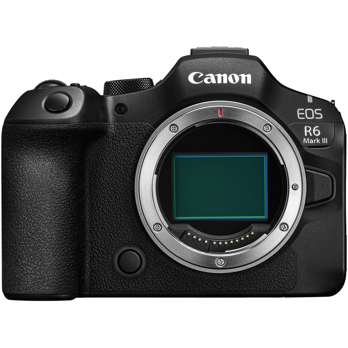 Canon EOS R6 Mark III corpo, vista frontale con sensore full frame da 32,5 MP