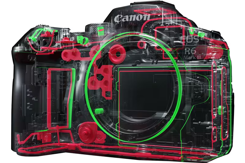 Canon EOS R6 Mark III, spaccato con le guarnizioni contro polvere e umidità