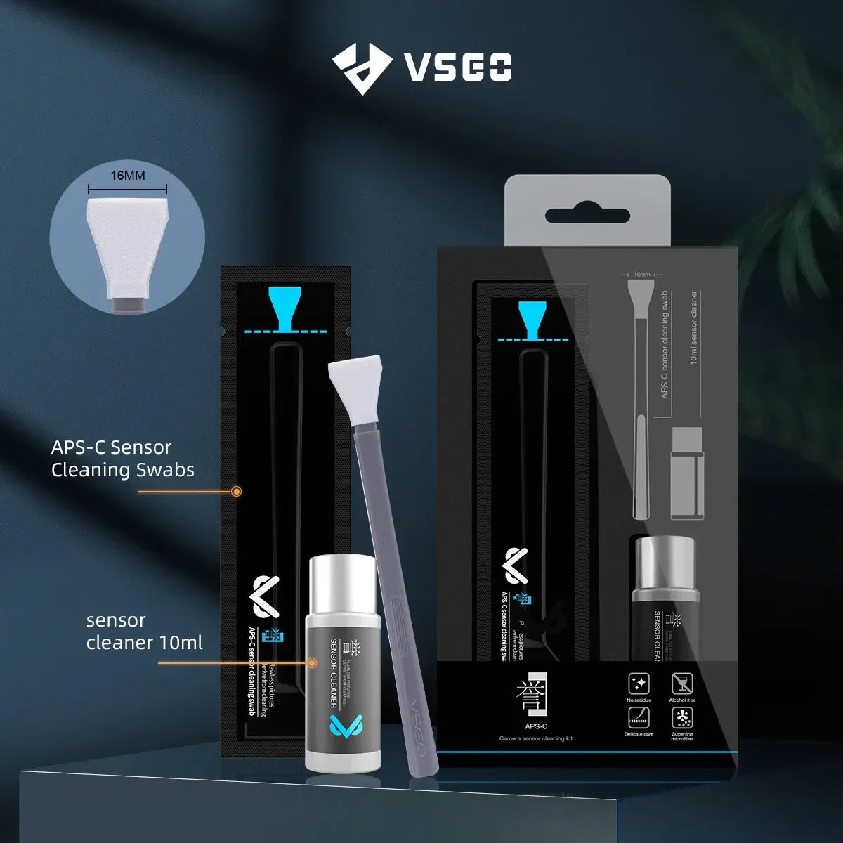 VSGO VS-S02E kit di Pulizia per sensore APS-C, 10 Tamponi 16mm + Liquido 10ml
