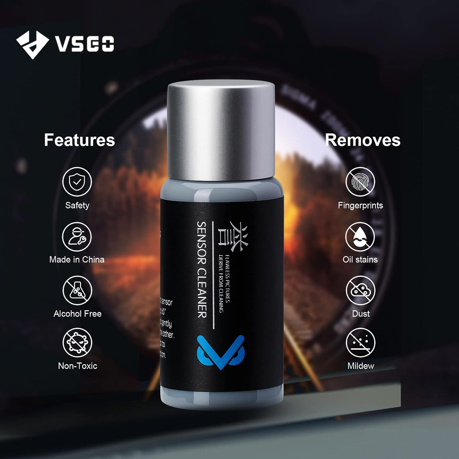 VSGO Vs S04E Kit Pulizia Sensore per Mirrorless Medio Formato 12 Tamponi 34mm Liquido 10mm