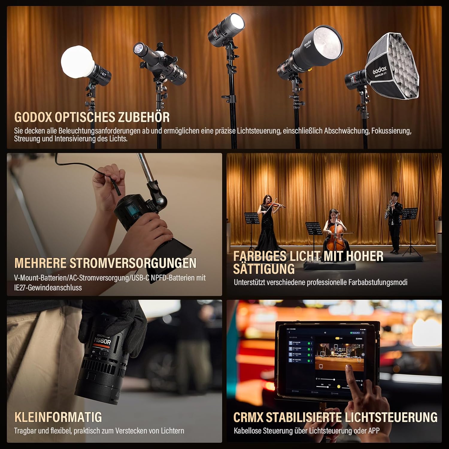 Godox KNOWLED MS60Bi Bi-Color LED Video Light Photography Light Kit con AD-E2 e batteria,Riflettore