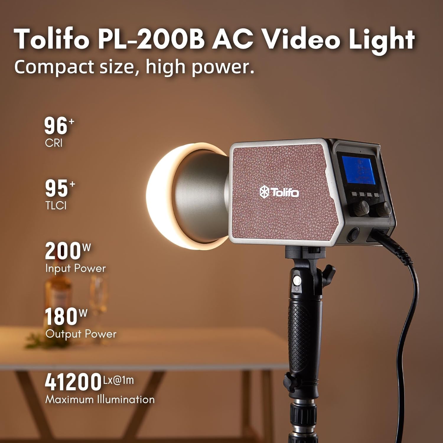Tolifo PL-200B AC LED Video Light 2700K-6500K 41200Lux@1m 27 CRI 97+/TLCI 98+12 Effetti lighting