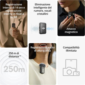 DJI Mic 2 1 Tx 1 Rx Microfono Wireless con Eliminazione Intelligente Del Rumore - foto prodotto Giordano Photo