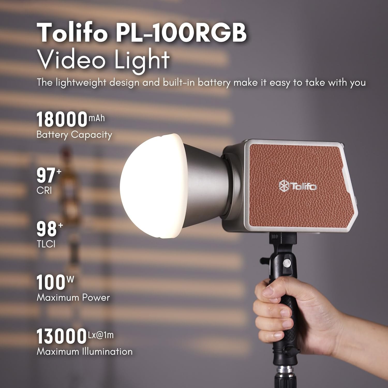 Tolifo PL-100RGB 100 W 20 Luci fotografiche RGB controllo APP CRI97+ e 2700K-6500K 18000 mAh ricaricabile