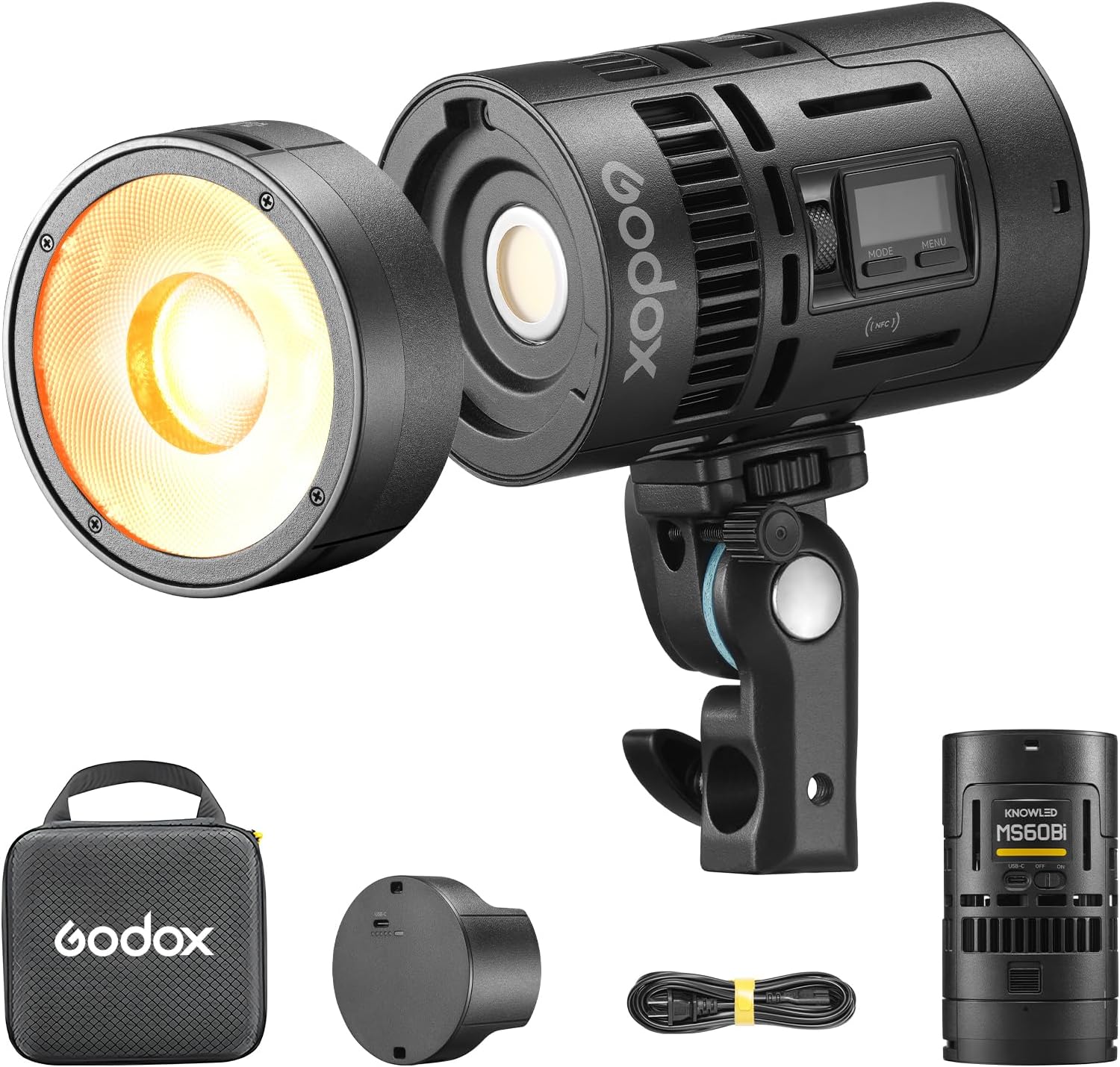 Godox KNOWLED MS60Bi Bi-Color LED Video Light Photography Light Kit con AD-E2 e batteria,Riflettore