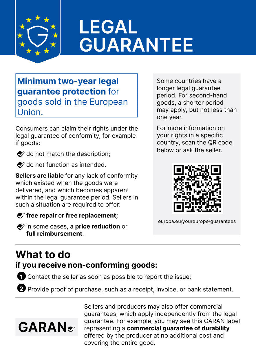 A minimum 2-year legal guarantee for goods sold in the European Union