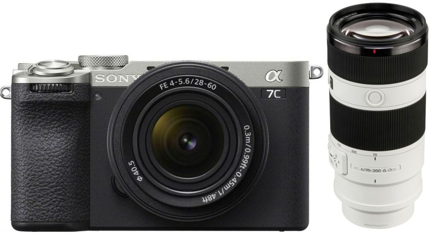 Sony Alpha 7C II argento con 28-60mm 70-200mm f/4