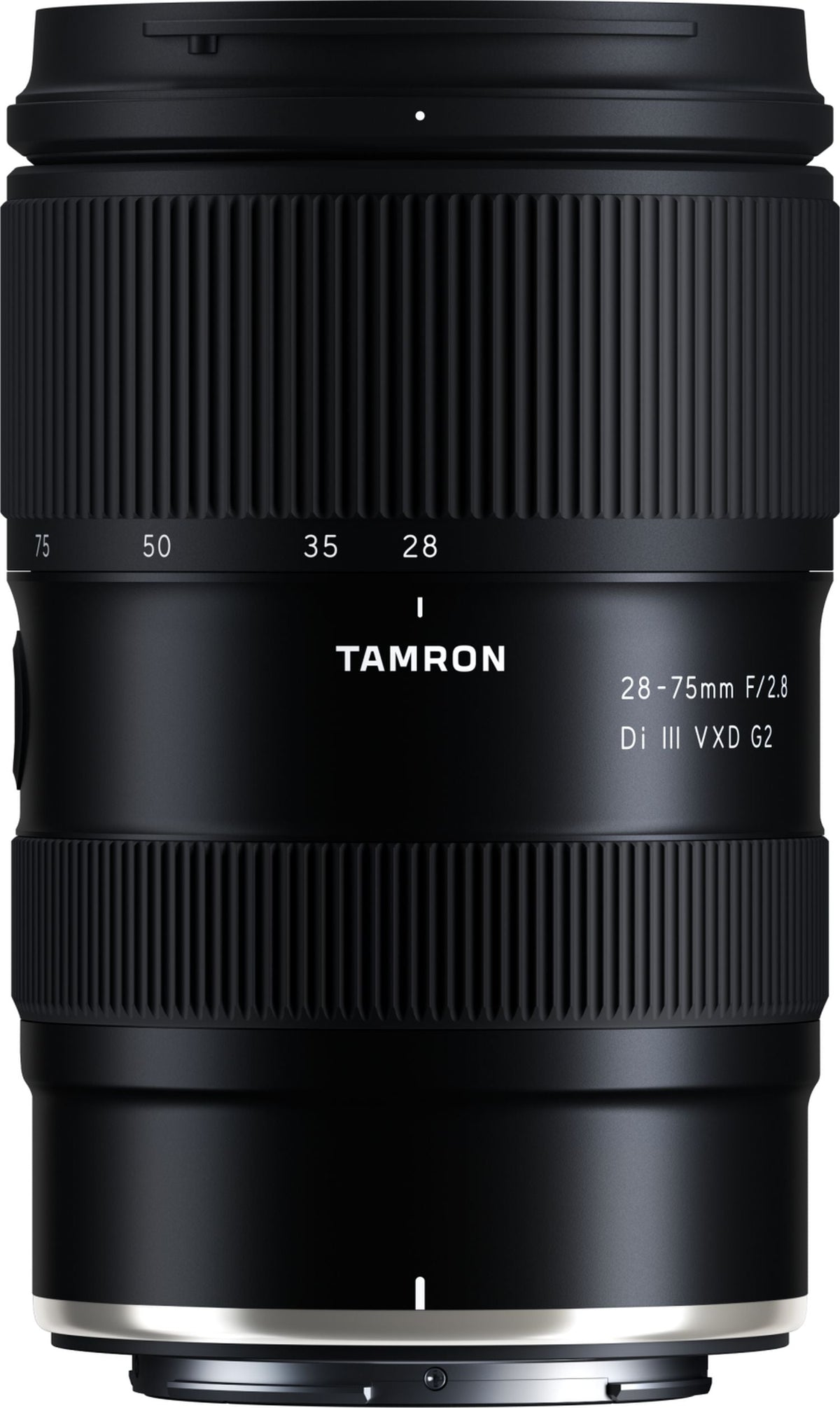Obiettivo Tamron 28-75mm f/2.8 Di III VXD G2 per Nikon Z, vista frontale con la scala delle focali