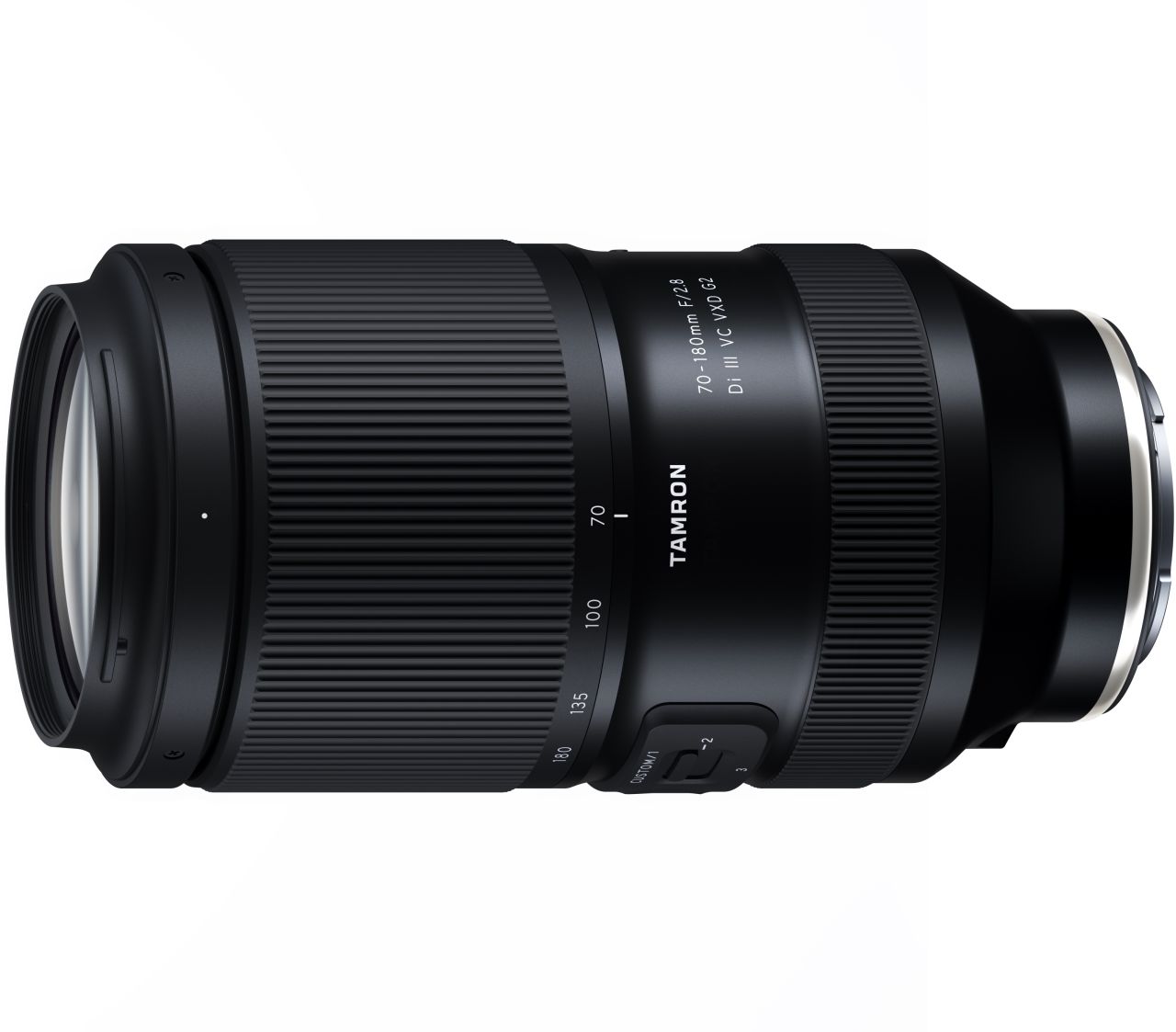 Tamron 70-180mm f/2.8 Di III VC VXD G2 di lato, con l'innesto Sony E in evidenza