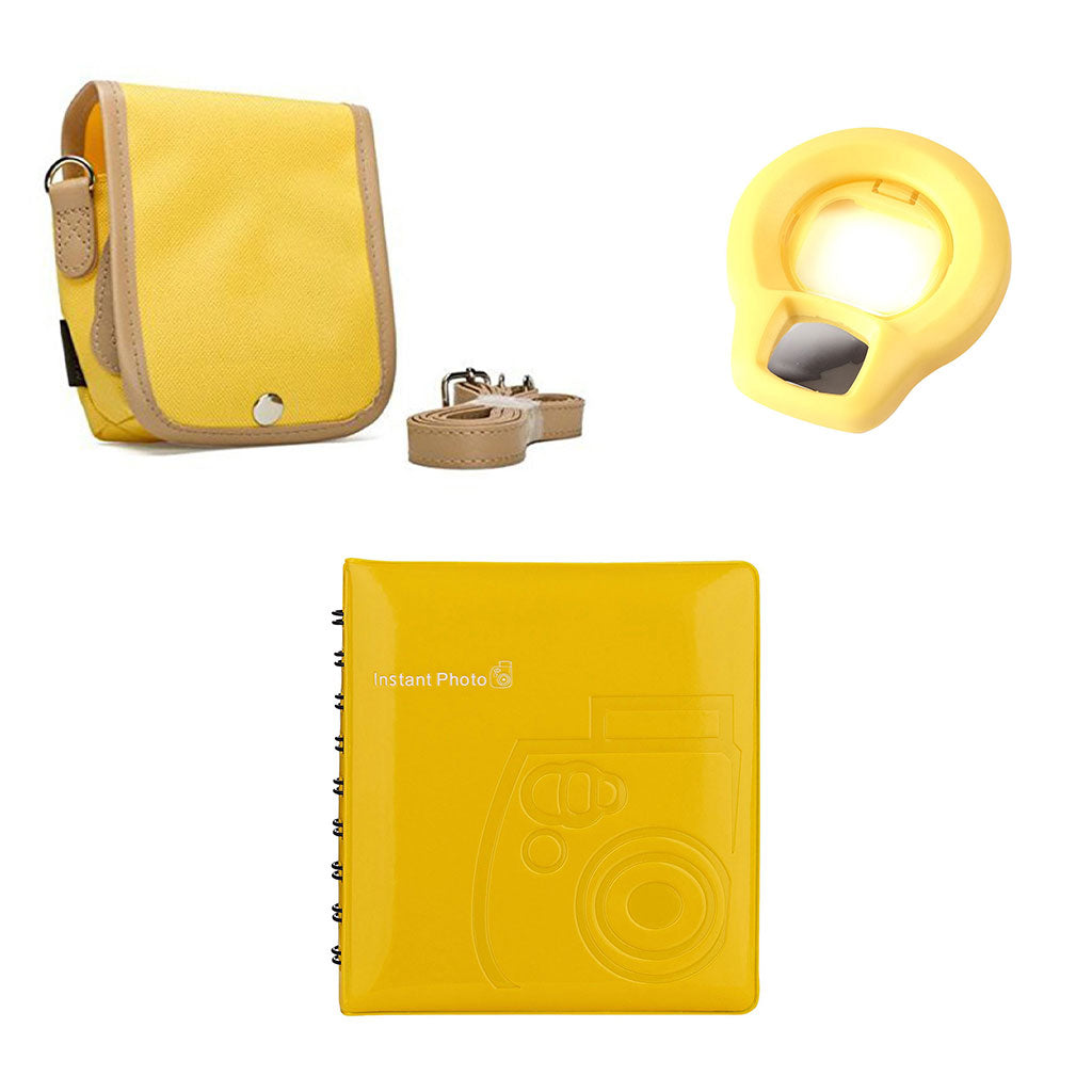 Fujifilm Custodia Borsa con Cinturino per Instax Mini 8 Giallo + Foto Album + Lente Specchio per Selfie